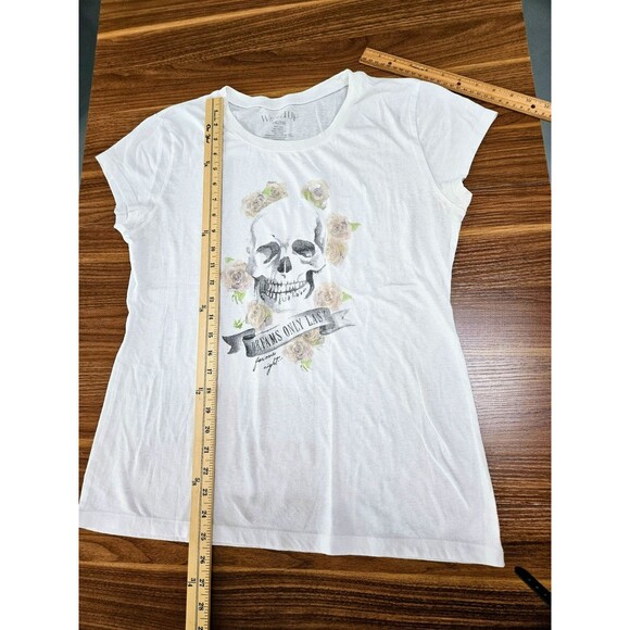 WOMAN'S WOUND UP SKULL AND FLORAL CAP SLEEVE PULLOVER T-SHIRT SIZE XXL - Picture 4 of 5